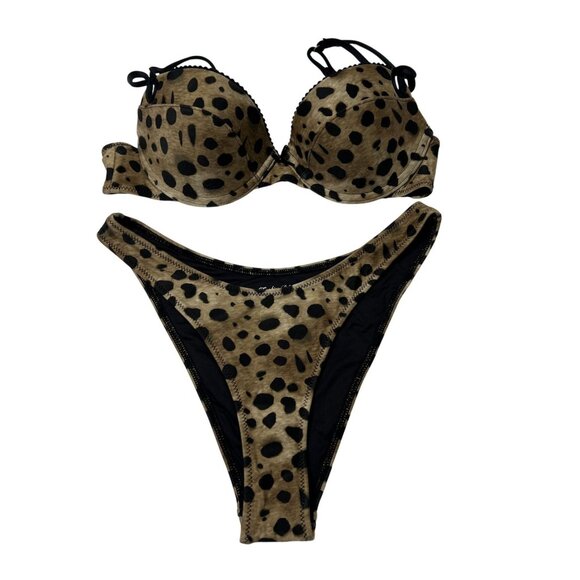 Frankies Bikinis x Khy Allure Top & Dove Bottom Bikini Set in Lacey Leopard - Picture 1 of 4